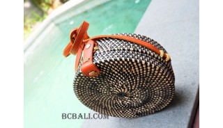 sling bags circle rattan synthetic black color